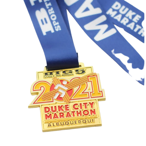 Alanic custom race finisher medals and sublimated lanyard ribbon sample